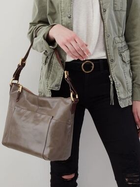 HOBO Taupe Leather Hobo with Brown Strap and Gold Hardware